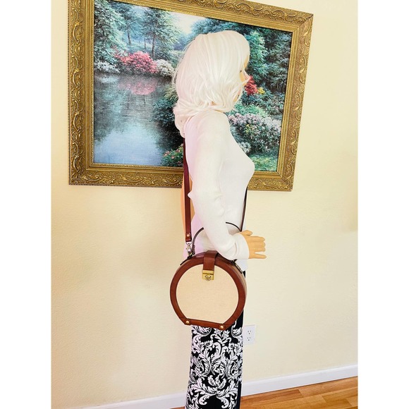 Vtg Etienne Aigner tweed natural/brown round/circle handbag/crossbody/ - Picture 3 of 9